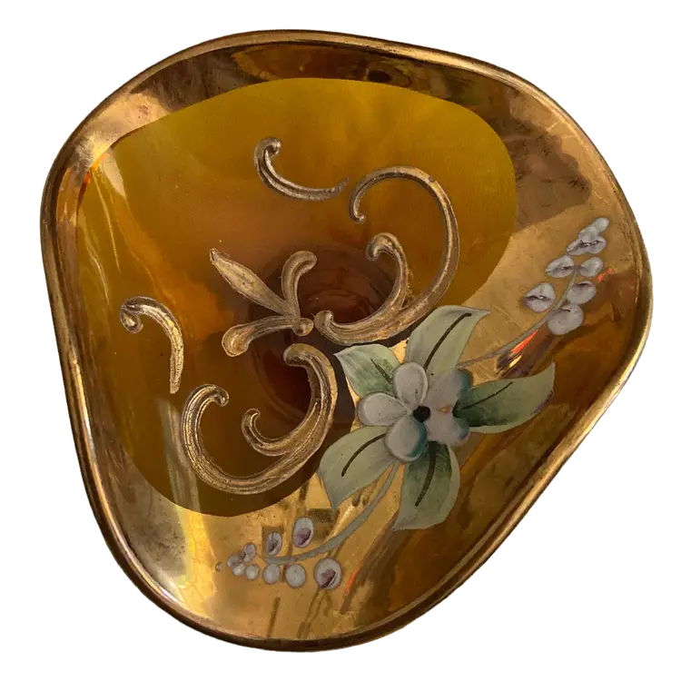Vintage Bohemian Glass Trinket Dish - Amber 3.25"
