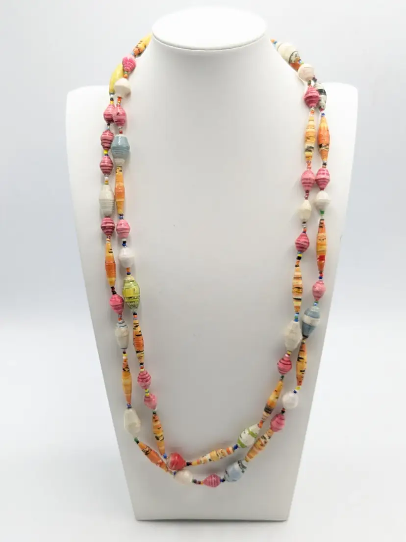 Rolled Paper Beaded Necklace Multicolor Jewelry