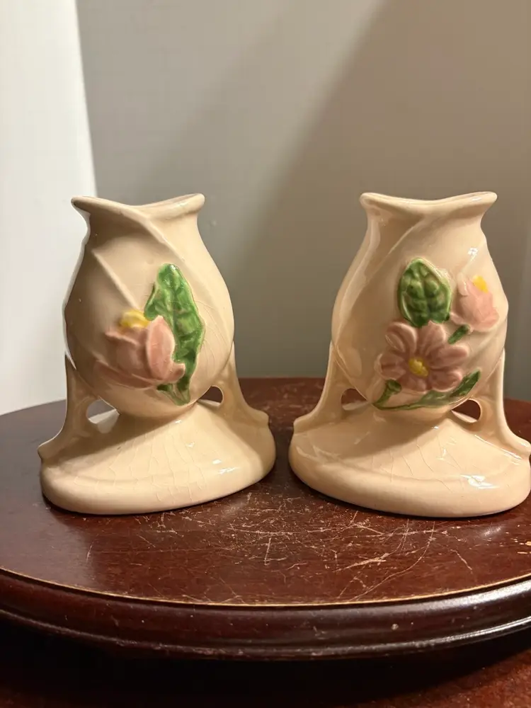 Hull Art Pottery Majolica Taper Candle Holders, Set Of 2