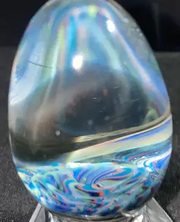 David Swendemen  Green And White Blue And White Spiral Egg Marble Front And Back Photos