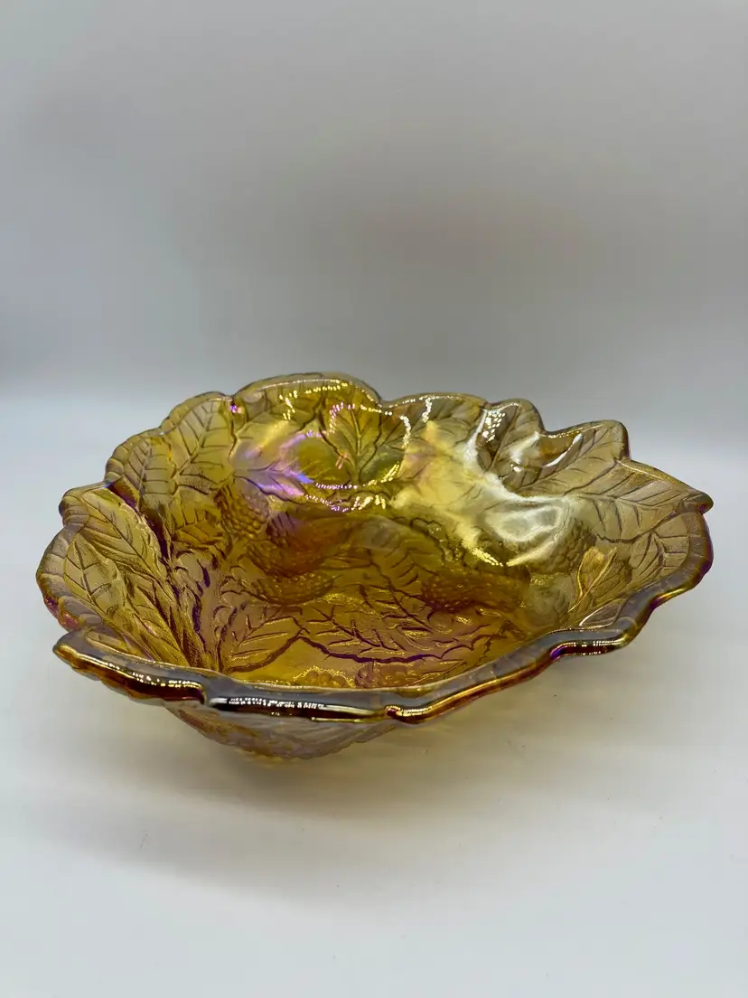 Vintage Indiana Glass Loganberry Iridescent Amber Carnival Glass Bowl