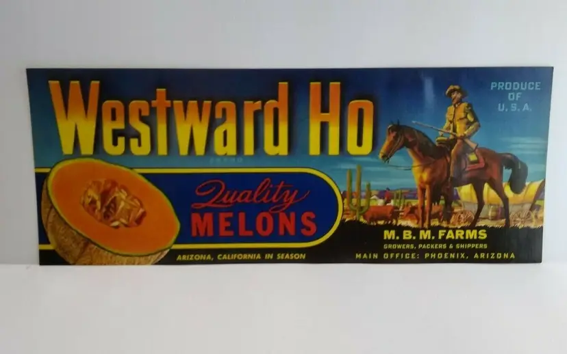 Westward Ho Western Cactus Horse Cowboy Melons Crate Label Vintage Original 40's