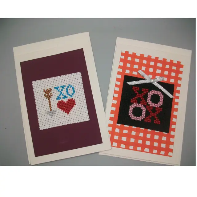 Finished Cross Stitch Love Notes Valentine or Anniversary Cards Blank Greeting Cards Set of 2