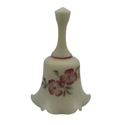 Vintage Satin Glass Fenton Bell Hand painted With A Floral Pattern Signed Meeks