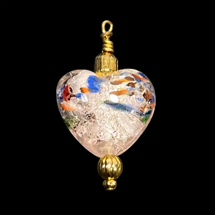 Small Art Glass Heart Wire Wrap Bead Pendant | .75”