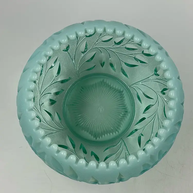 Fenton Teal Opalescent Floral Bowl 4.75”T 8”W