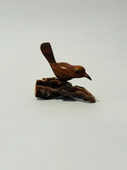 HAND CARVED WOOD BIRD ON DRIFTWOOD SCULPTURE MID CENTURY MODERN FOLK ART