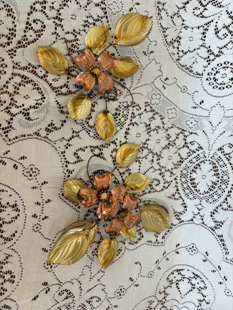 MCM Brass Copper Dogwood Floral Wall Decor