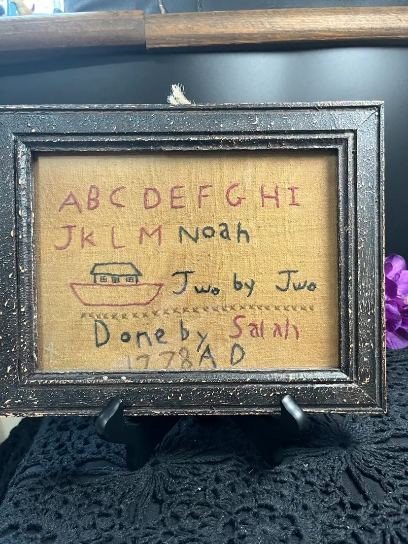 New-Made to look Primitive Embroider Sampler in Frame