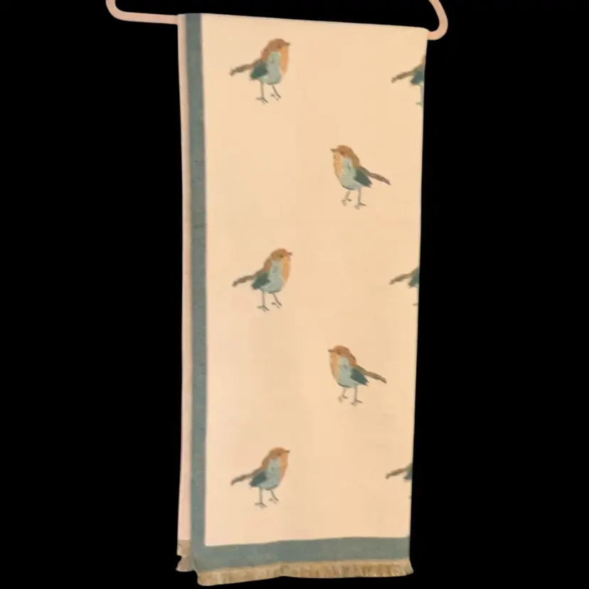 Cashmere Blend Woven Scarf w Robins 70” x 25”