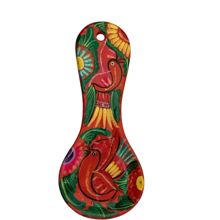 Spoon Rest Mexican Hand Painted Pottery Birds 9-1/2” x 4-1/8”