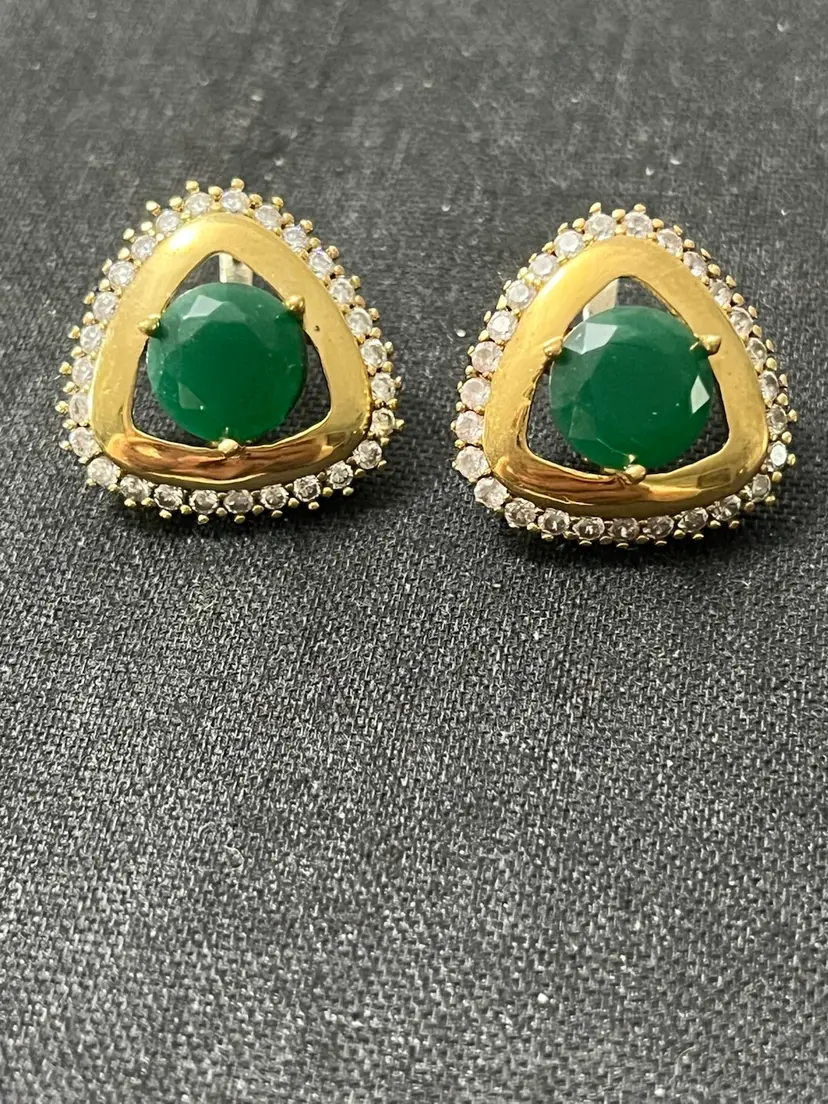 Goldtone Green And Clear Pierced Earrings