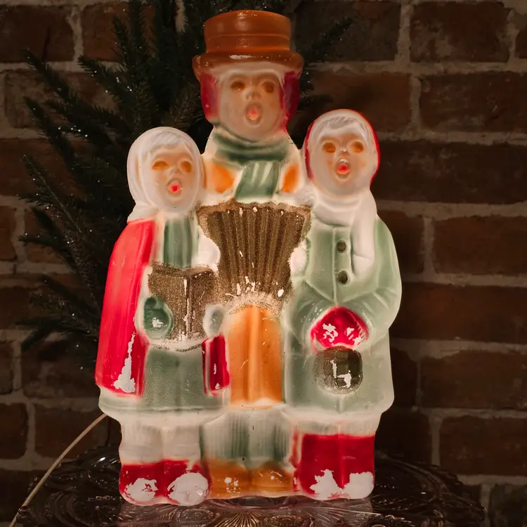 Vintage Poloron Christmas Carolers Blow Mold Lighted Trio 24” Mid Century Holiday Decoration