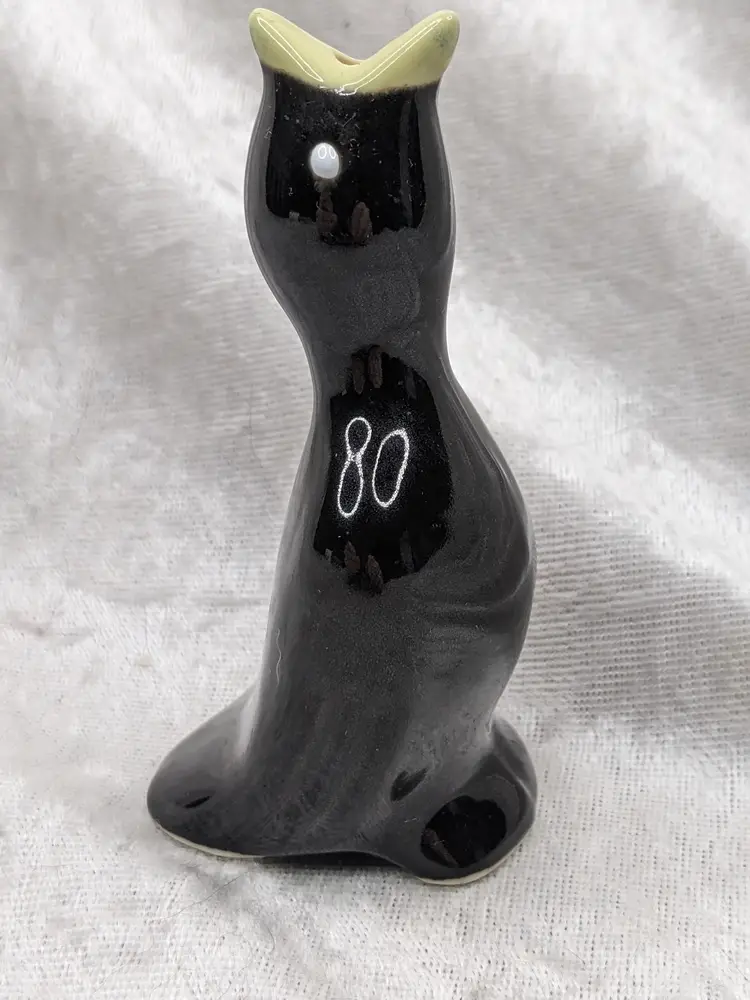 Vtg 4" Ceramic Black Pie Bird Baking Steam Vent White Beak Raven Crow Gift
