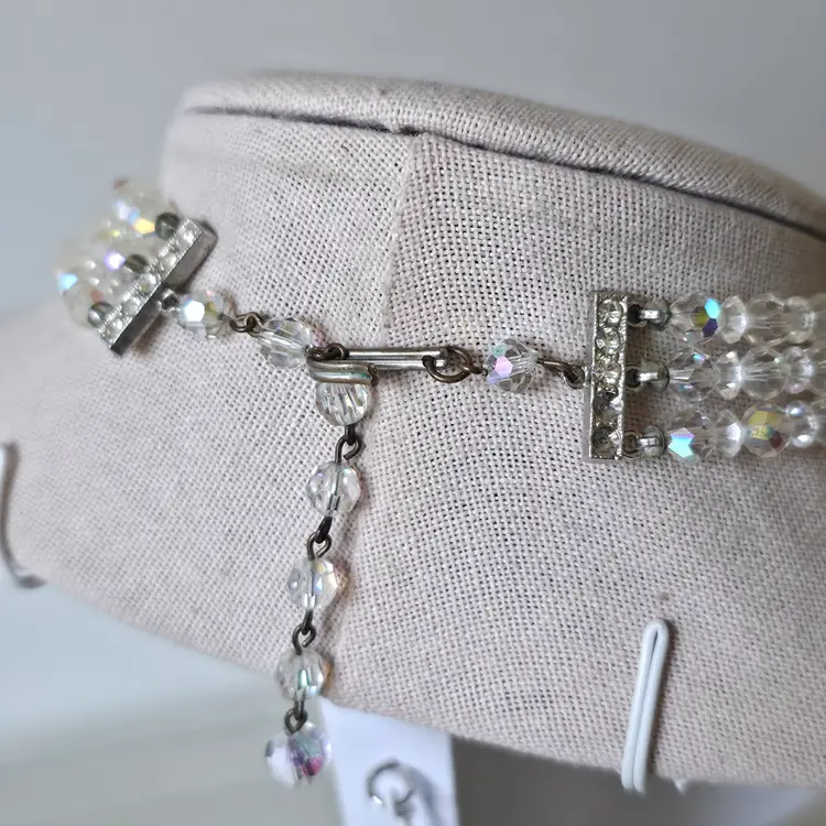 Vintage Aurora Borealis AB Crystal Glass Three Strand Necklace