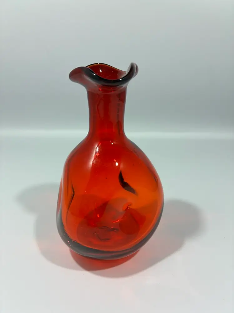 Glowy Vintage Dimpled Amberina Decanter No Stopper