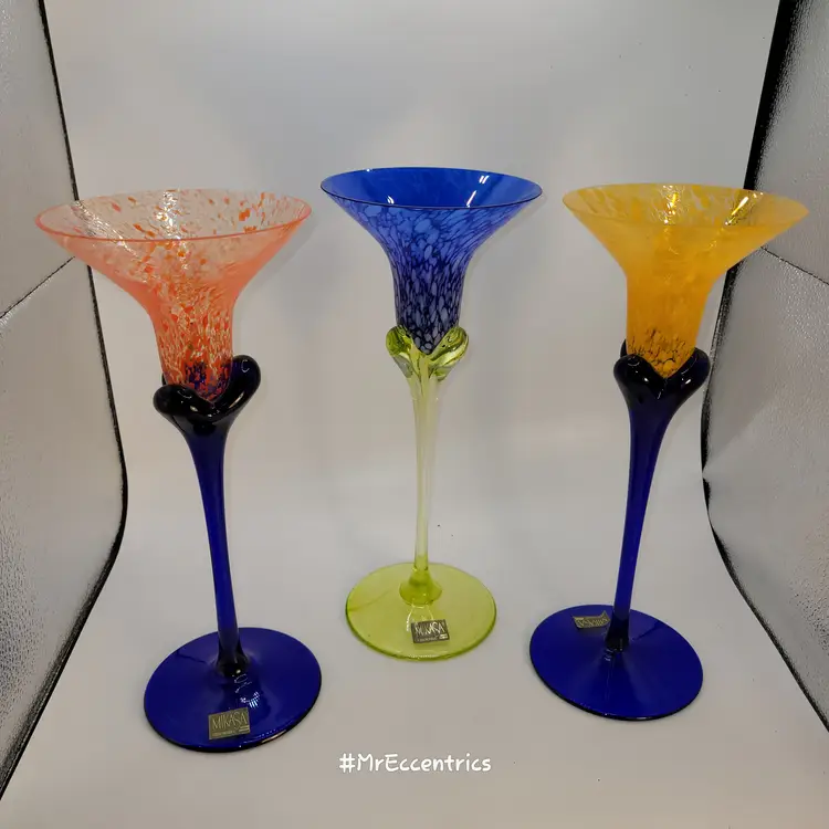 VTG 90s Atelier Morava Art Glass Candlestick Holder by Jiri Vosmik Mikasa Lot