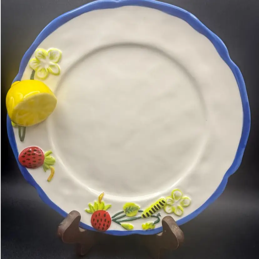 Anthropologie Faye Dessert Plate Lemon Strawberry Stoneware