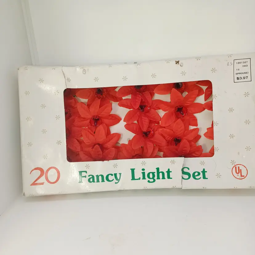 Vintage Sprouse-Reitz Christmas Brand 20 light Poinsettia Strand 12 ft. Working