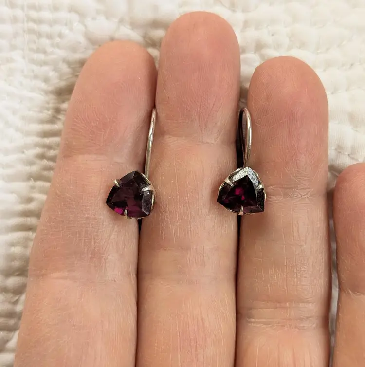 Vintage Sterling Silver Earrings with Garnet Colored Stones