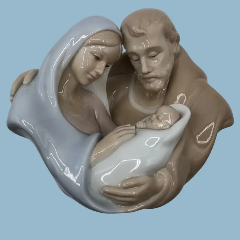 Roman Valencia Holy Family Nativity Figurine Porcelain Glazed Christmas Pastel