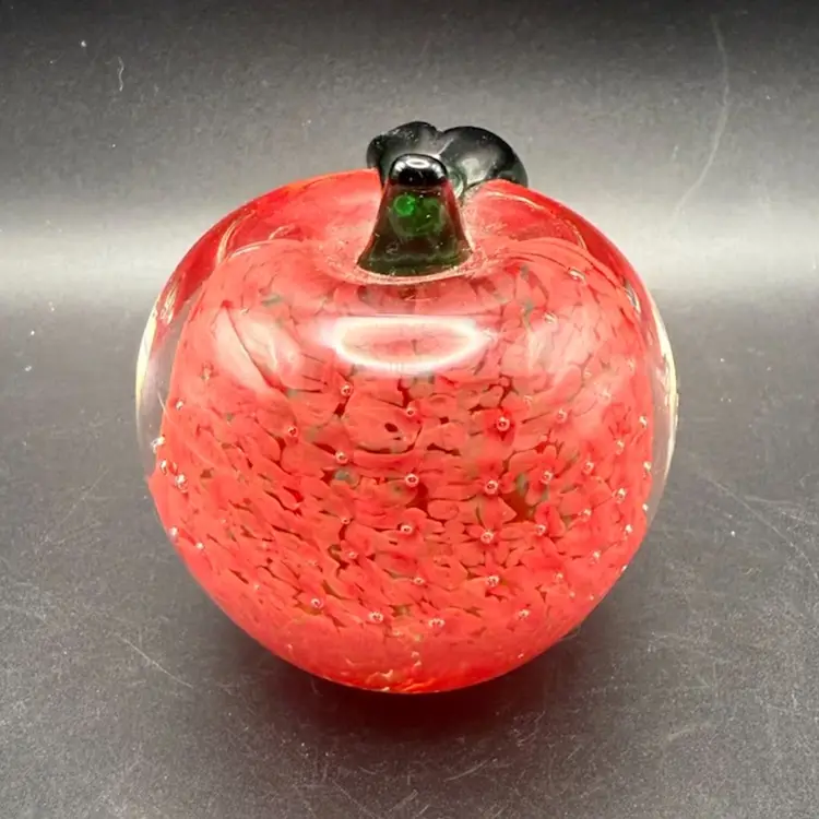 Vintage Lenox Hand-Blown Glass Apple Paperweight With Bullicante Technique