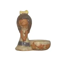 VTG Sweet Girl Figurine Trinket Dish 3.25”