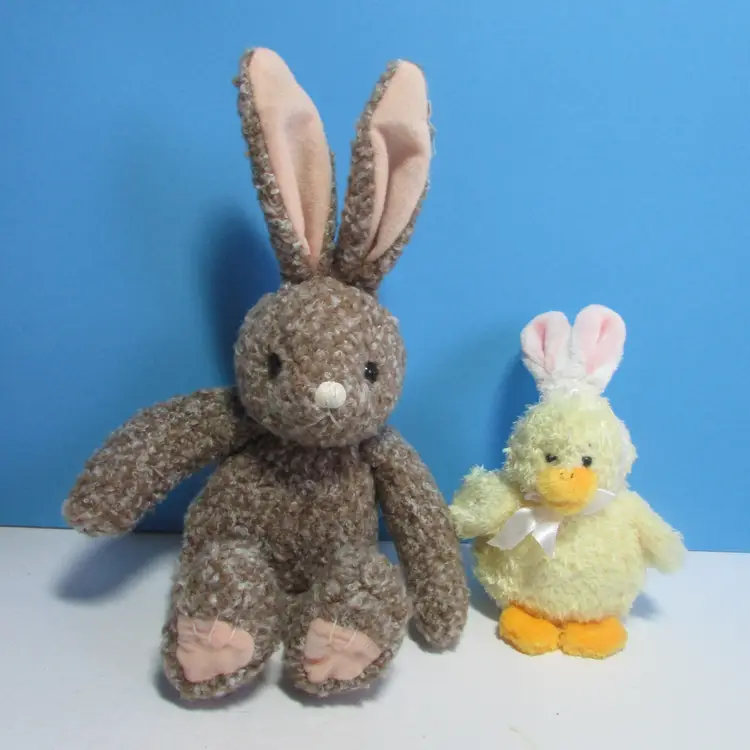 vintage Mary Meyer brown plush bunny rabbit and Easter chick stuffed animal