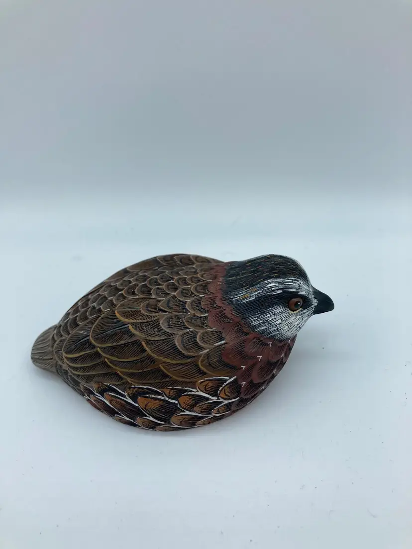 Bobwhite Quail Figurine Made by Pete Laub 1989 Wood