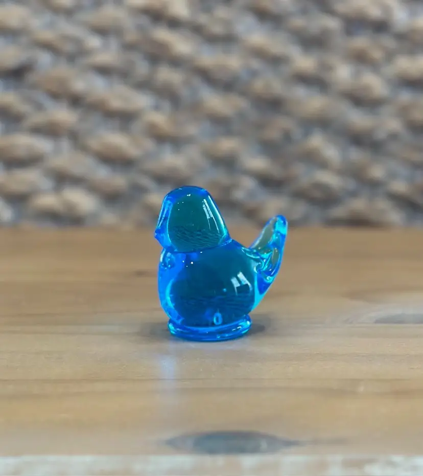 Vintage Blue Bird Of Happiness Glass Figurine Handmade Unsigned 2” Tall