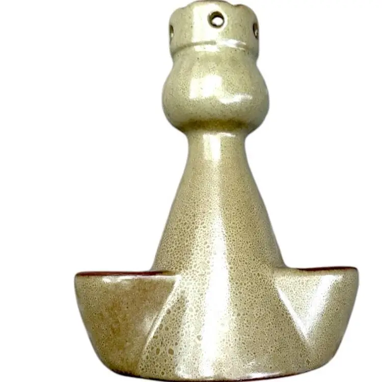 Vintage Design West Red Clay Man Planter 7" Tall Olive Perforated Detailing