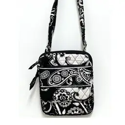 Vera Bradley Mini Crossbody Bag Black & White Midnight Paisley Noir 2015 Adjustable Strap 6x8 in