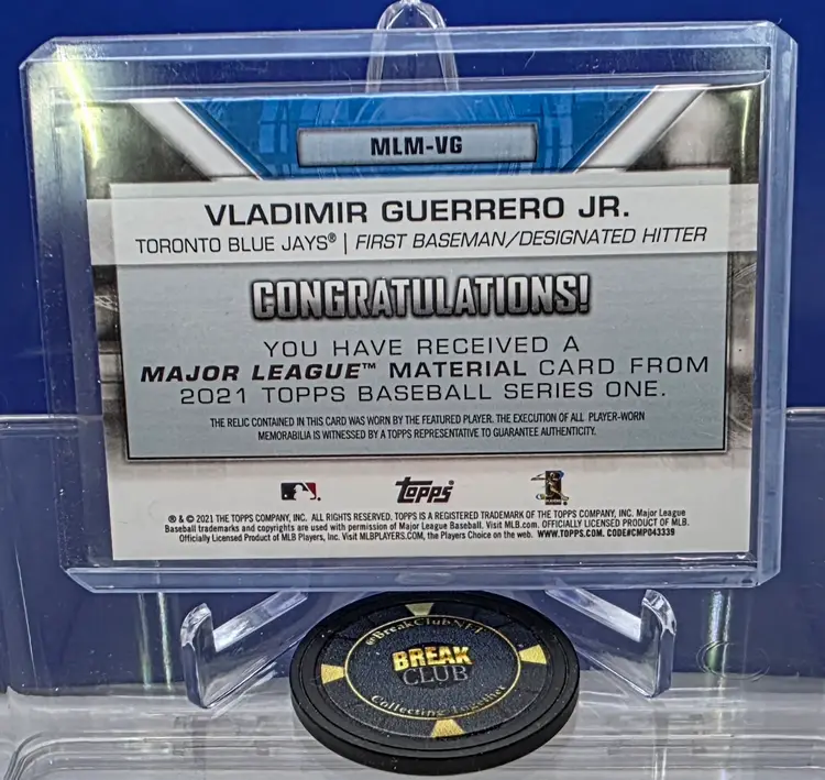 Vladimir Guerrero Jr 2021 Topps Major League Material Relics Jersey #MLM-VG Toronto Blue Jays