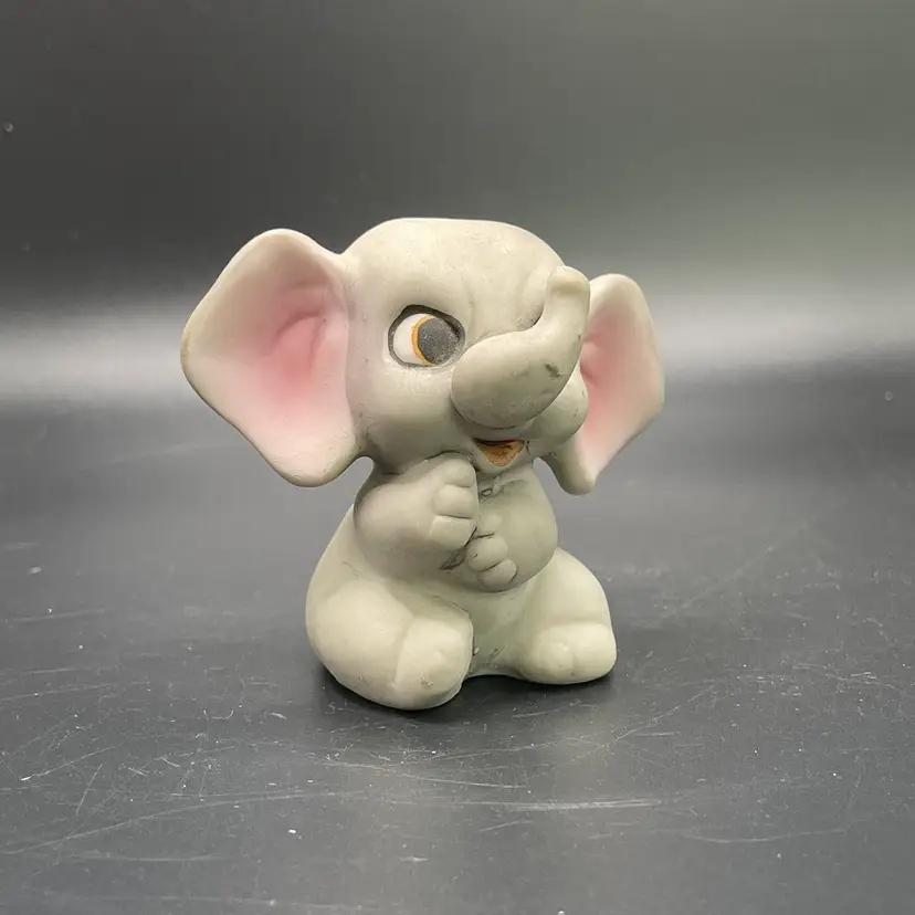 Enesco Kelvins Elephant Bisque Porcelain Figurine Trunk Up Vintage Zoo Animal