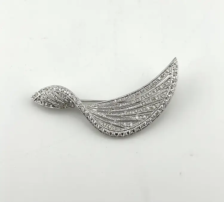 Vintage Silver Tone Rhinestone Brooch 3.25”x 1.5”