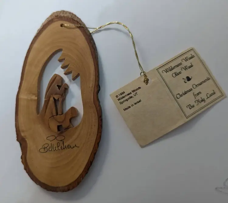 Hand Carved Ornament From Holy Land Olive Wood 1984