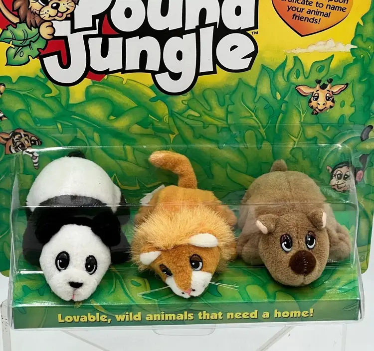 original POUND JUNGLE 1997 new sealed MOC Panda Rhino Lion mini plush puppies