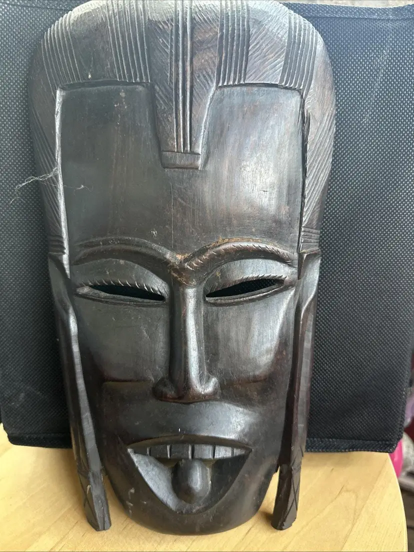 African Tribal Ebony Mask - Vintage Hand Carved Wall Decor