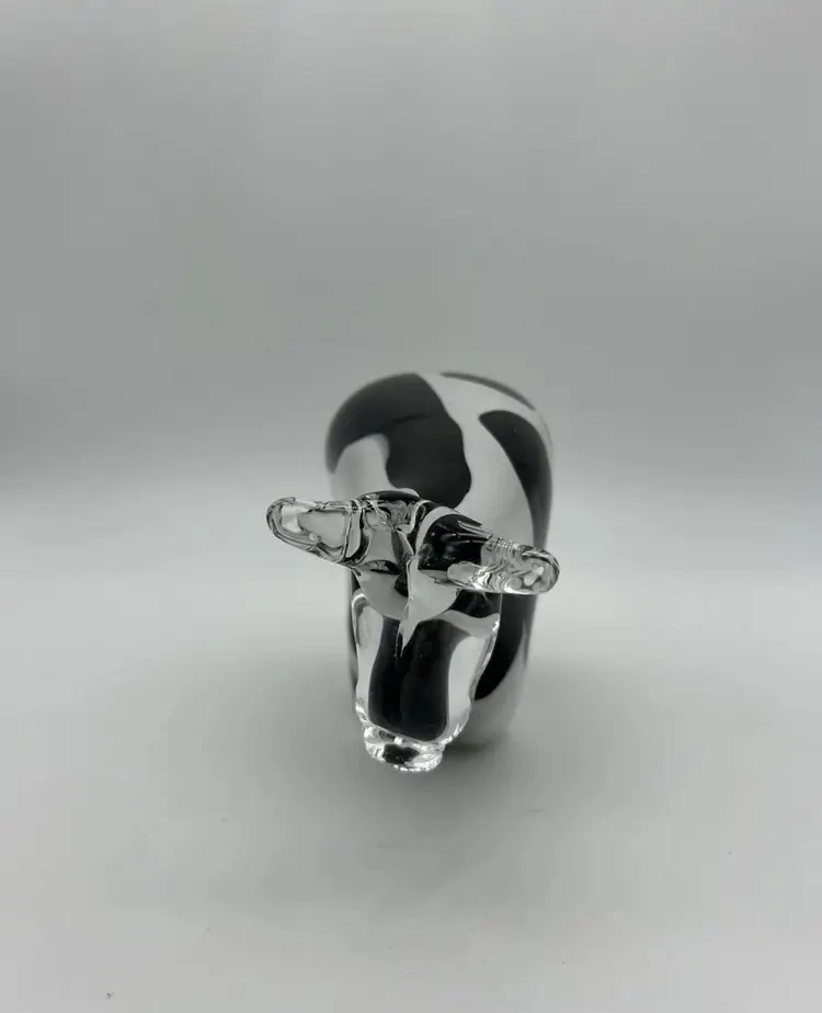 Vtg Large Murano Style Hand Blown Art Glass Cow Black & White 5”