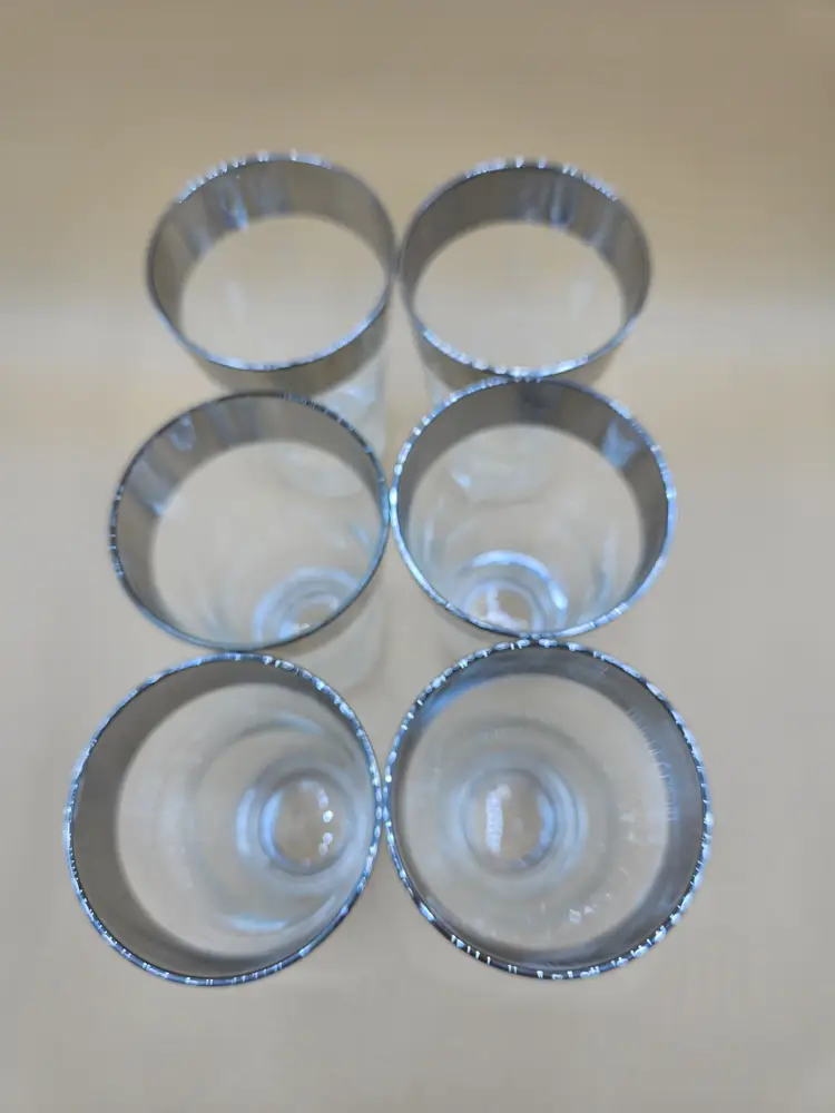 6 Silver Banded 5.75"H Cocktail Drinking Glasses