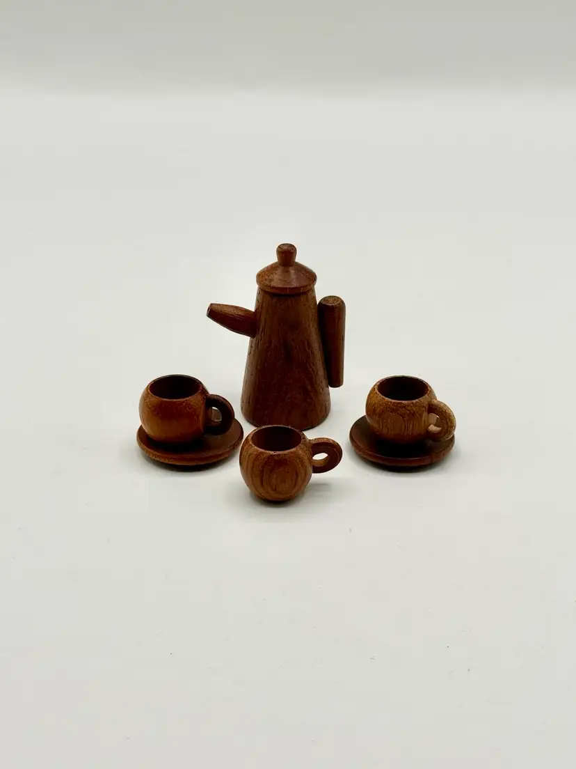 Hand Carved Wooden Tea Set