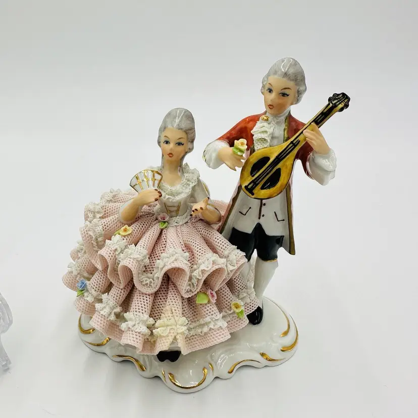 Dresden Lace Sandizell Höffner Courting Couple Figurine Germany Lot Vintage