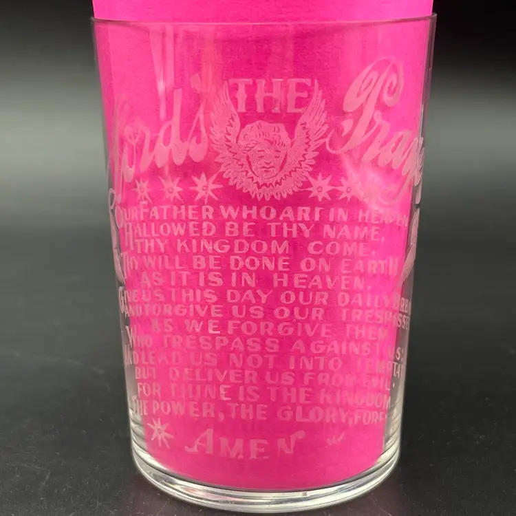 Antique 1890's The Lord’s Prayer Clear Etched Juice Drinking Glass Tumbler 8oz