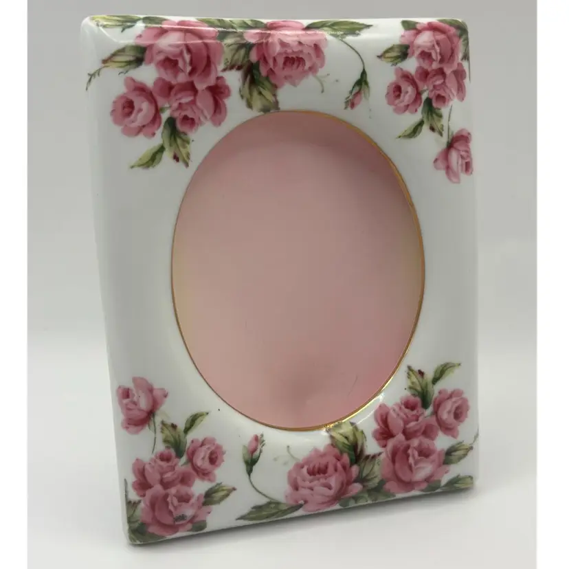 Porcelain Lefton Pink Roses China Photo Frame