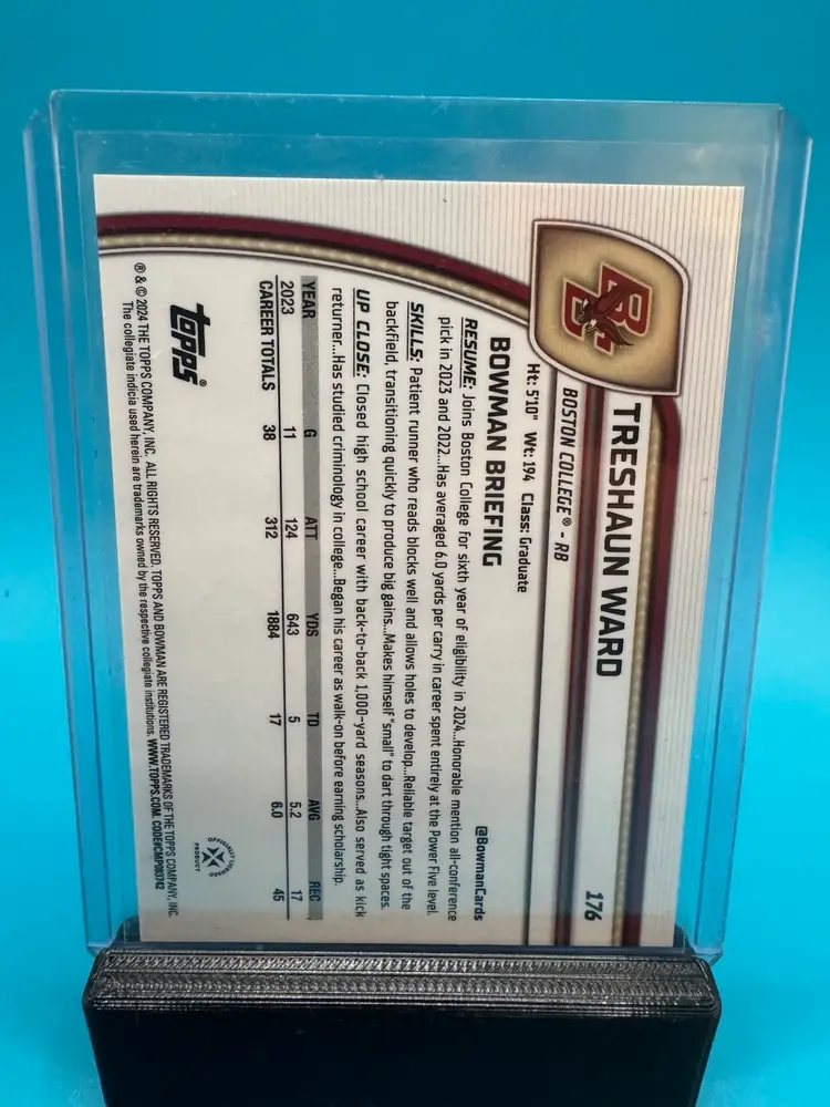 Treshaun Ward Bowman Chrome U Aqua Refractor /299 Boston College Eagles