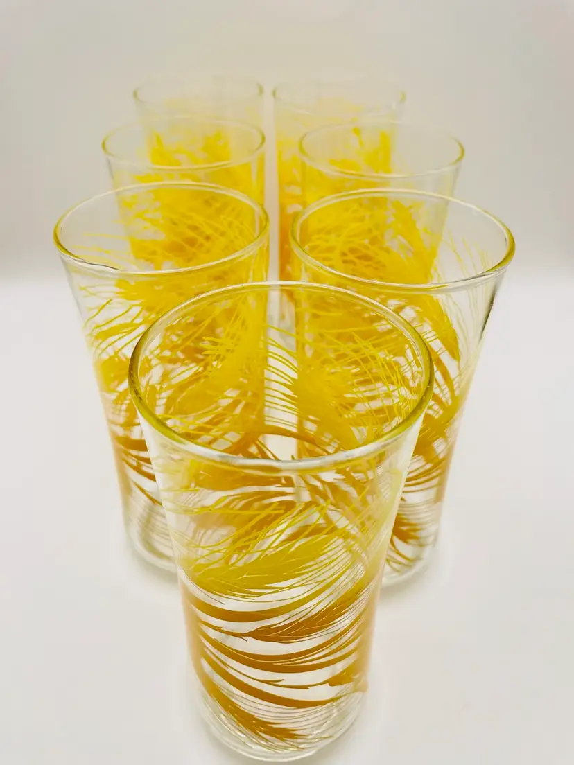 Vintage, 1970’s, Libbey, “Golden Wheat”, Set Of 7, 16 oz. Tumblers