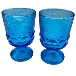 Vintage Brockway Monterey Blue Goblets Footed Glasses Textured Retro Glam