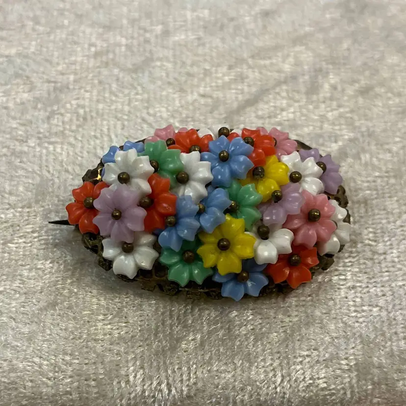 #1B - Early Miriam Haskell Brooch Wired Celluloid Flower