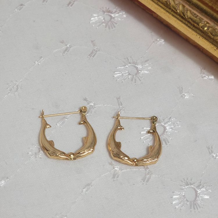 Vintage 14kt gold dolphin hoop earrings