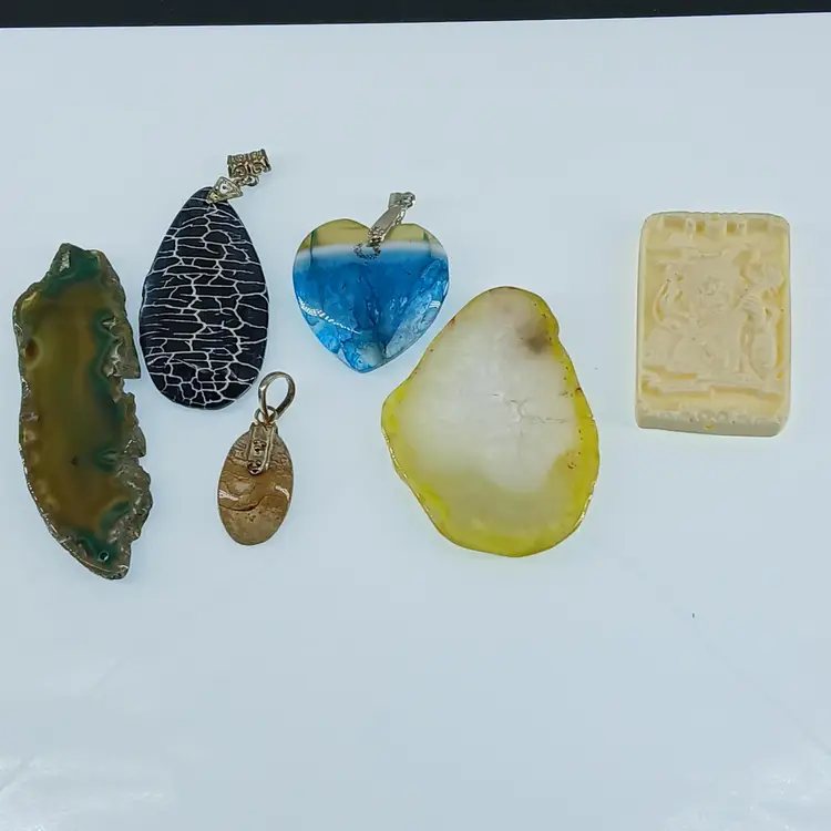6 Polished Gemstone Pendants
